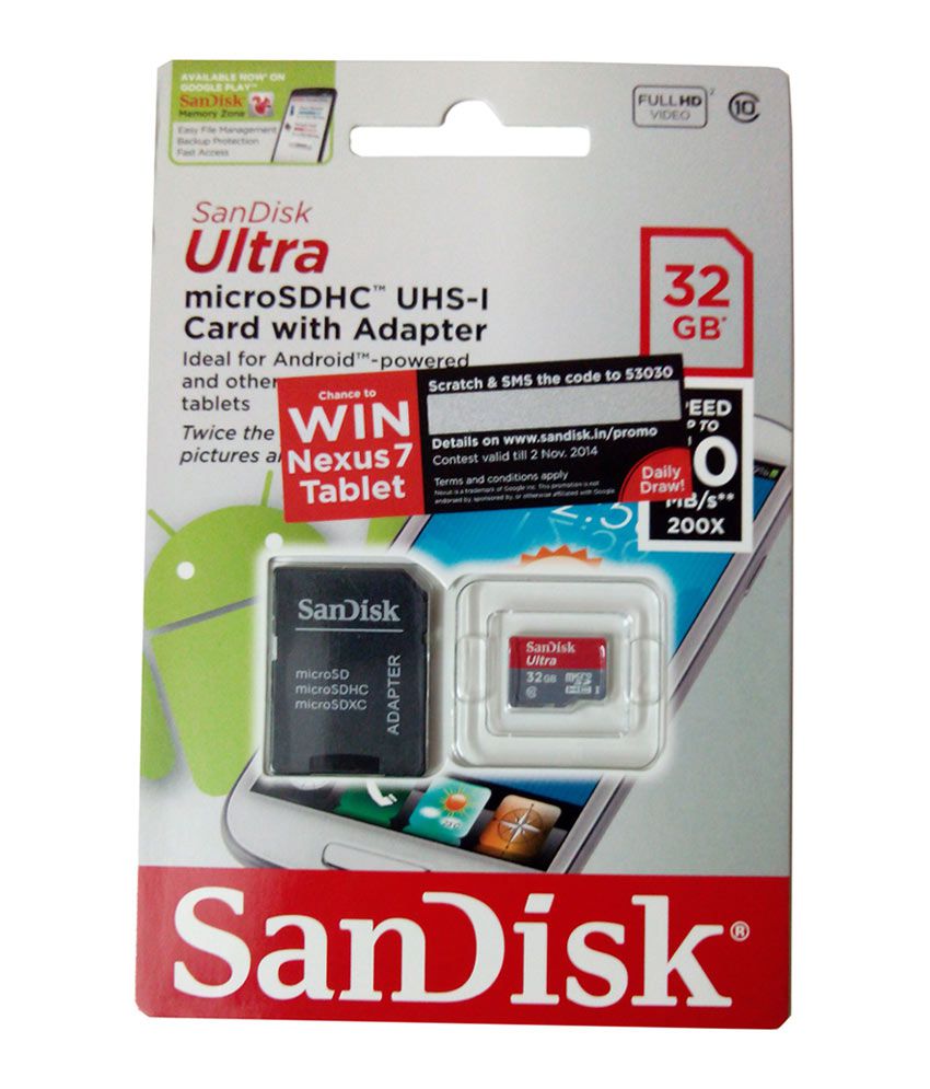 Sandisk Ultra Microsdhc Uhs-i Class 10 32 Gb Memory Card With Sd Adaptor