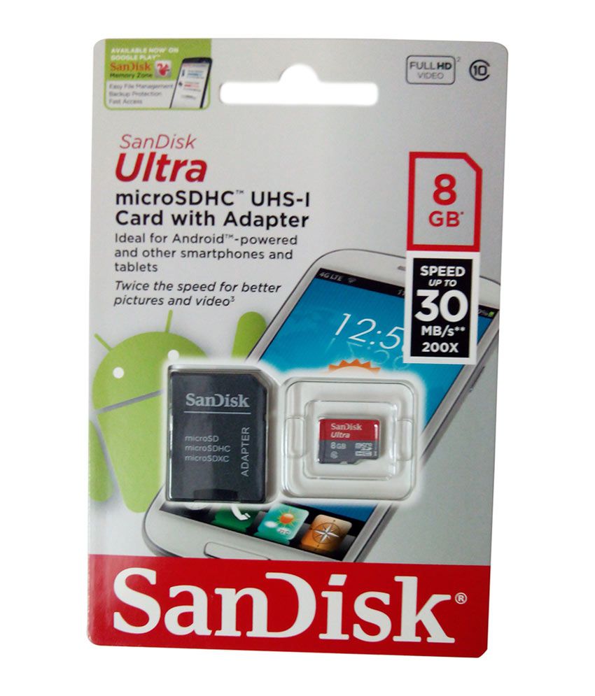 Sandisk Ultra Microsdhc Uhs-i Class 10 8 Gb Memory Card With Sd Adaptor